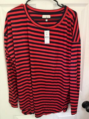 Lou & Grey Red and Navy Striped Knit Top